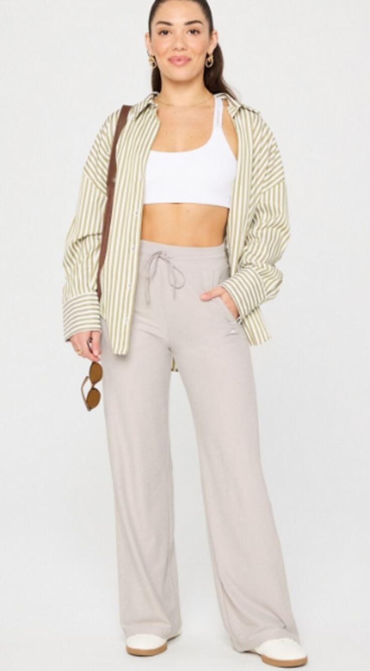 Fabletics Cloud Jersey Wide Leg Pants Women’s Size Large, Heather Gray